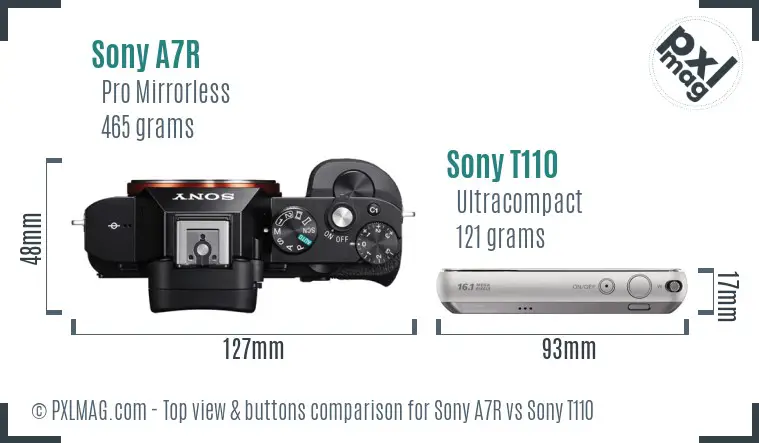 Sony A7R vs Sony T110 top view buttons comparison