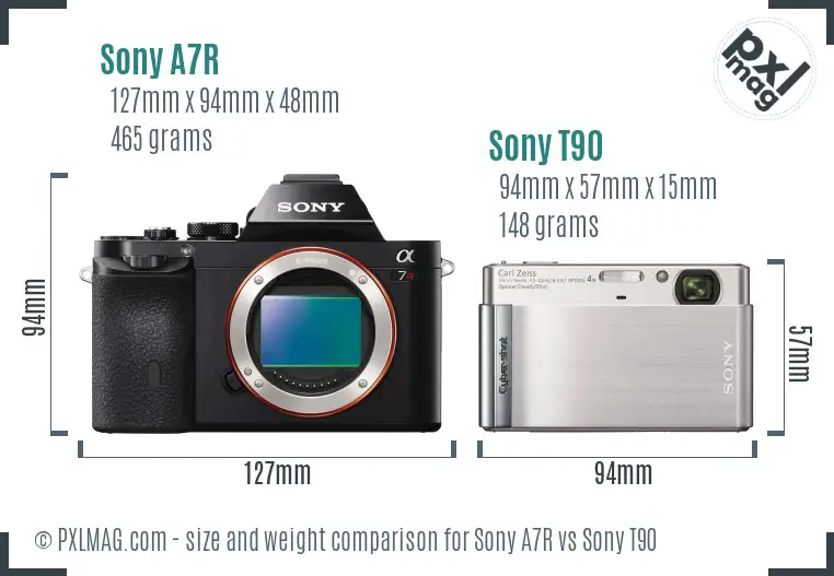 Sony A7R vs Sony T90 size comparison