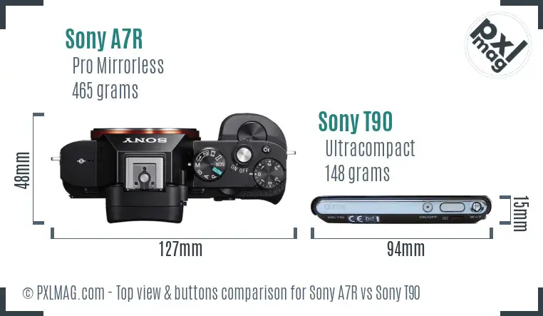 Sony A7R vs Sony T90 top view buttons comparison