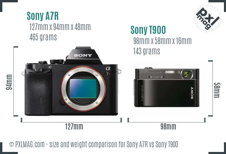 Sony A7R vs Sony T900 size comparison