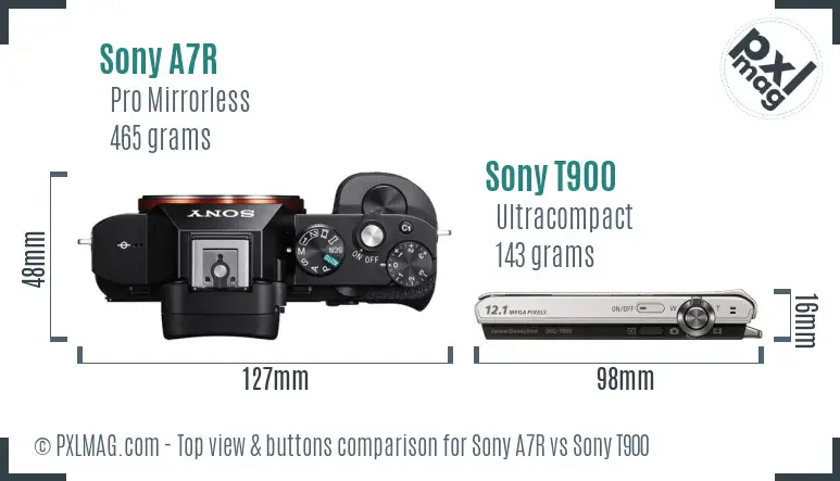Sony A7R vs Sony T900 top view buttons comparison