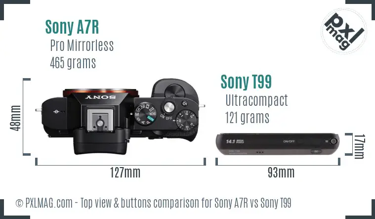 Sony A7R vs Sony T99 top view buttons comparison Sony A7R vs Sony T99 top view buttons comparison