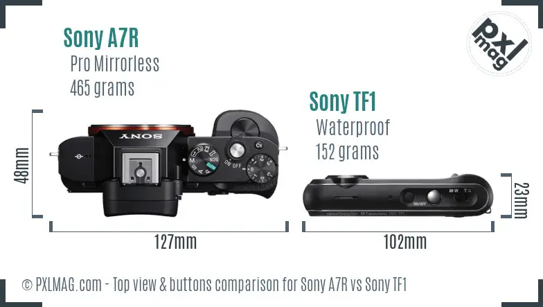 Sony A7R vs Sony TF1 top view buttons comparison
