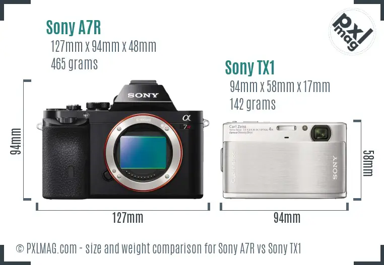 Sony A7R vs Sony TX1 size comparison