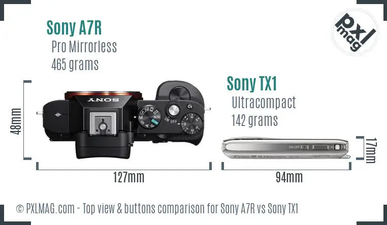 Sony A7R vs Sony TX1 top view buttons comparison