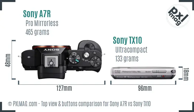 Sony A7R vs Sony TX10 top view buttons comparison