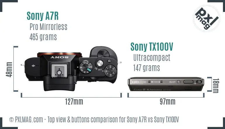 Sony A7R vs Sony TX100V top view buttons comparison
