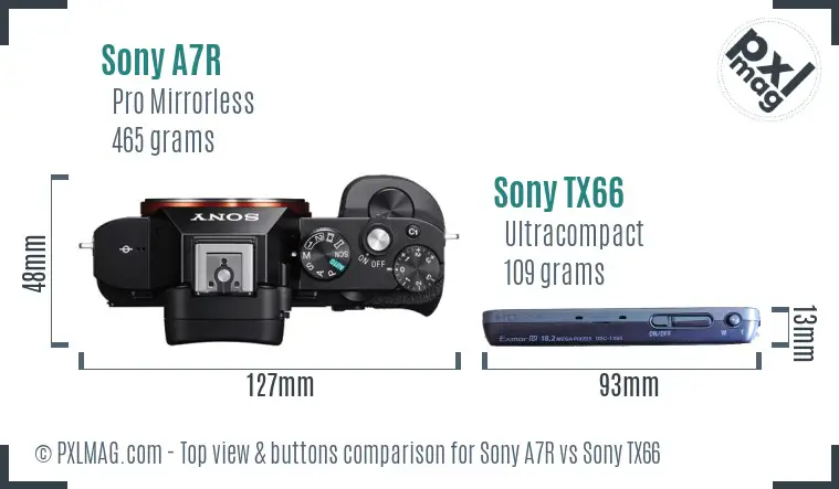 Sony A7R vs Sony TX66 top view buttons comparison