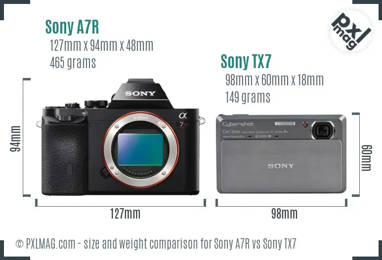 Sony A7R vs Sony TX7 size comparison