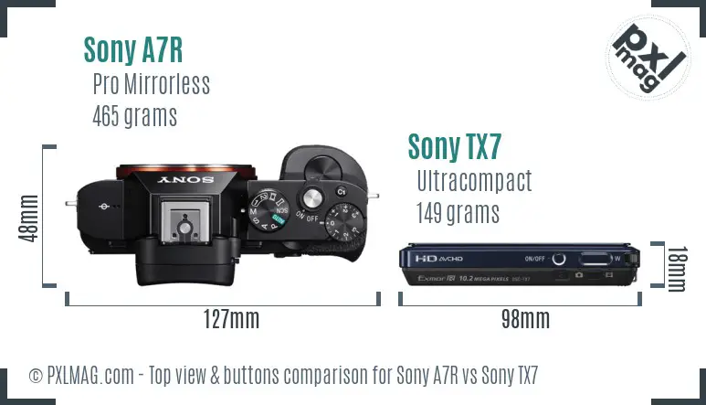 Sony A7R vs Sony TX7 top view buttons comparison