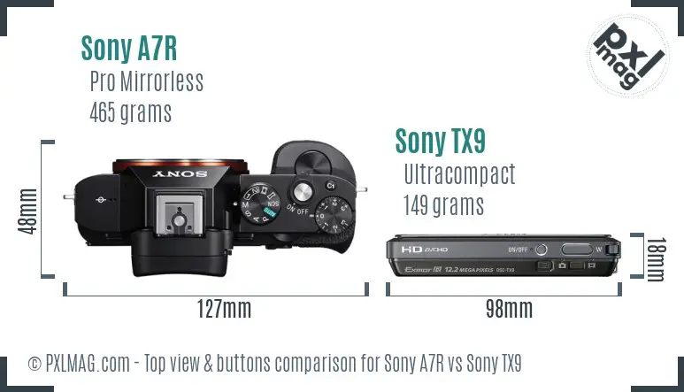 Sony A7R vs Sony TX9 top view buttons comparison