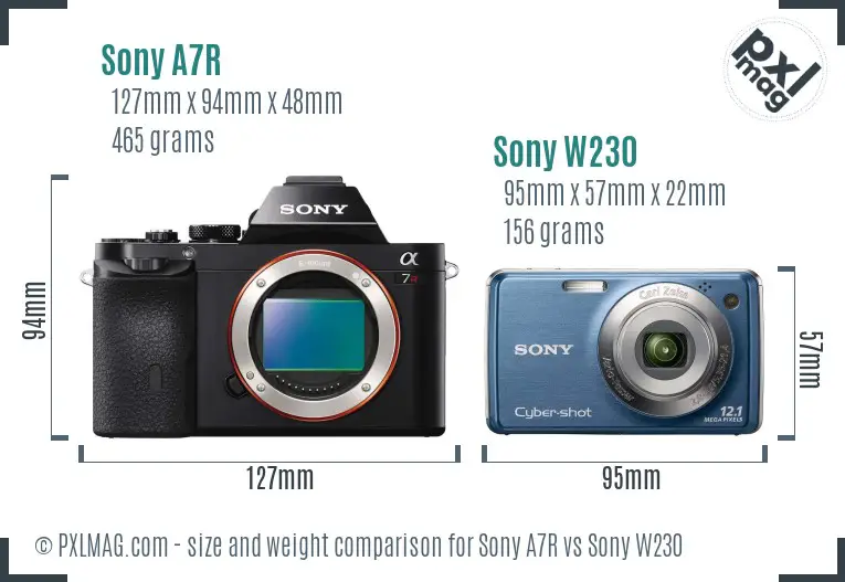 Sony A7R vs Sony W230 size comparison