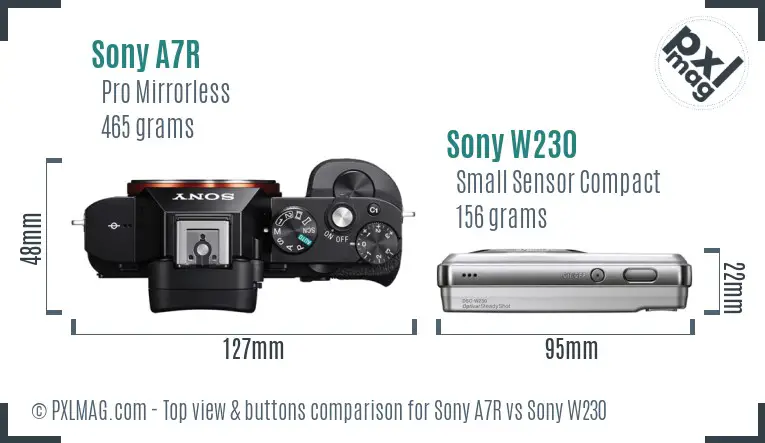 Sony A7R vs Sony W230 top view buttons comparison