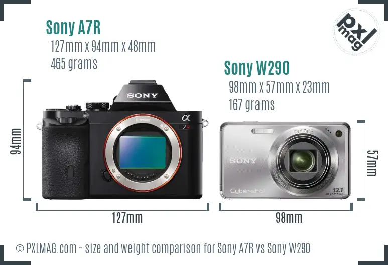 Sony A7R vs Sony W290 size comparison