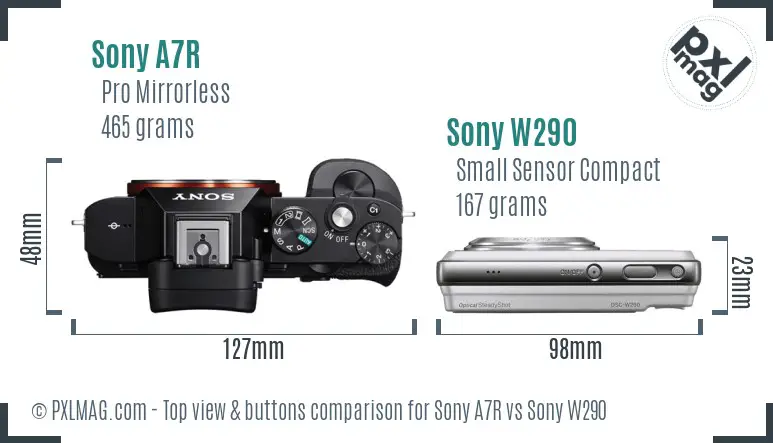 Sony A7R vs Sony W290 top view buttons comparison