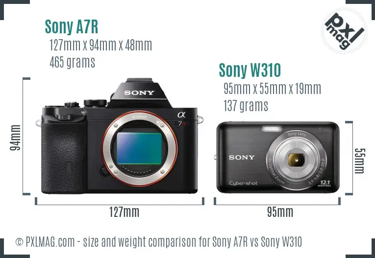 Sony A7R vs Sony W310 size comparison