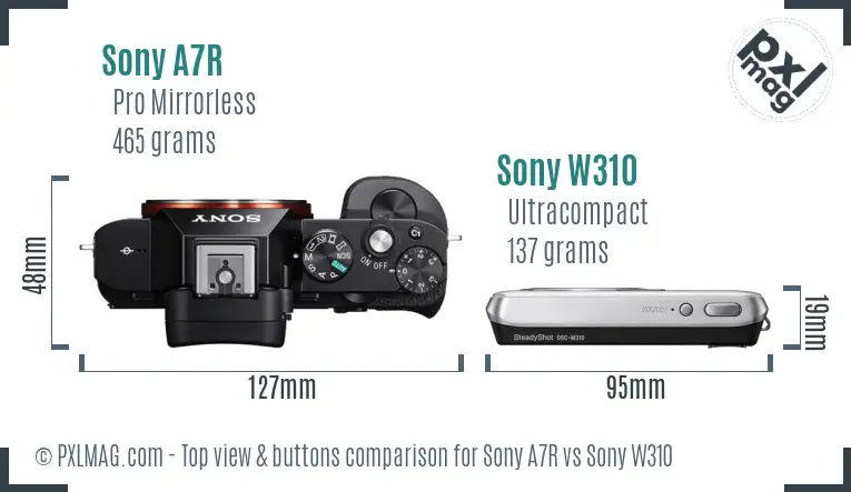 Sony A7R vs Sony W310 top view buttons comparison