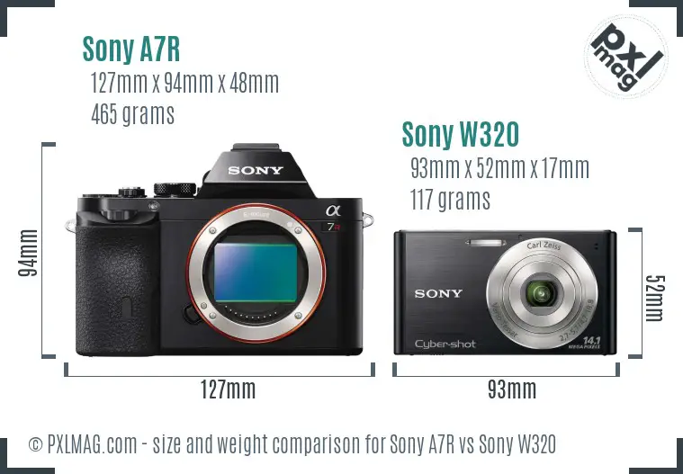 Sony A7R vs Sony W320 size comparison