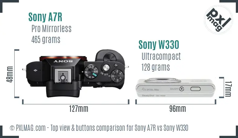 Sony A7R vs Sony W330 top view buttons comparison