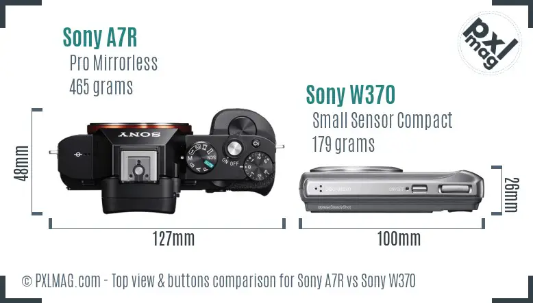 Sony A7R vs Sony W370 top view buttons comparison