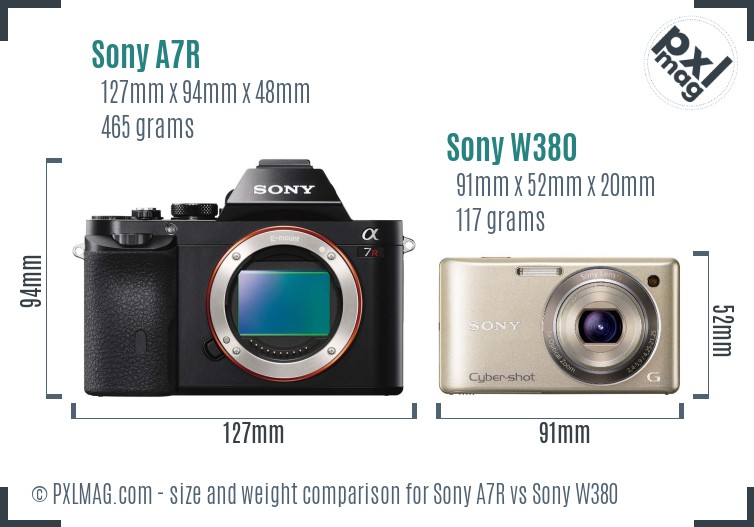 Sony A7R vs Sony W380 size comparison