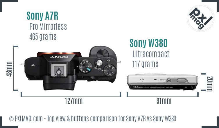 Sony A7R vs Sony W380 top view buttons comparison