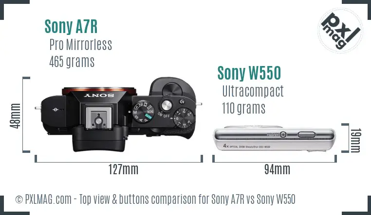 Sony A7R vs Sony W550 top view buttons comparison