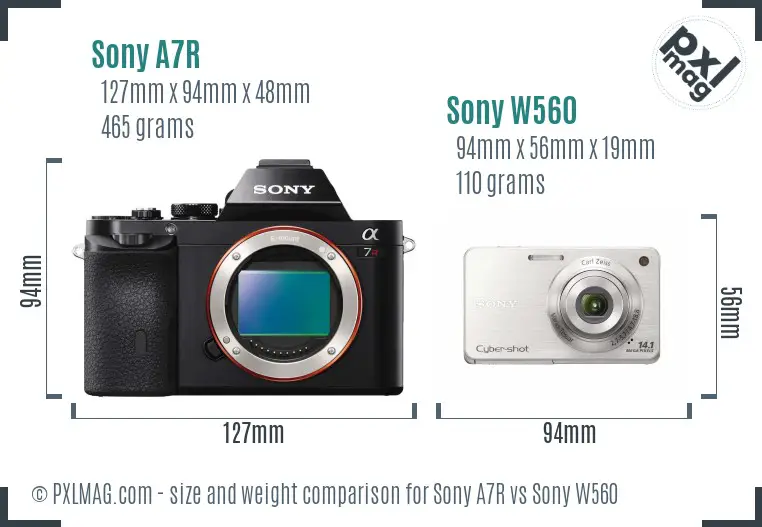 Sony A7R vs Sony W560 size comparison