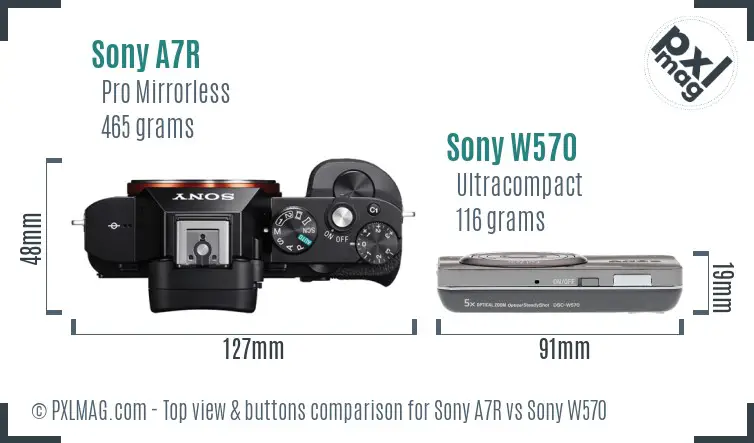 Sony A7R vs Sony W570 top view buttons comparison