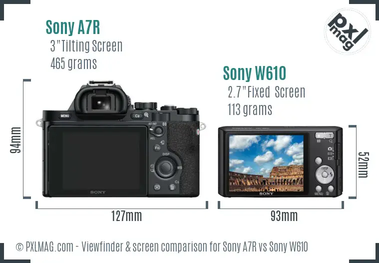 Sony A7R vs Sony W610 Screen and Viewfinder comparison