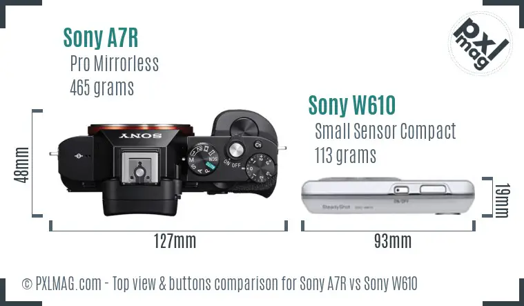 Sony A7R vs Sony W610 top view buttons comparison