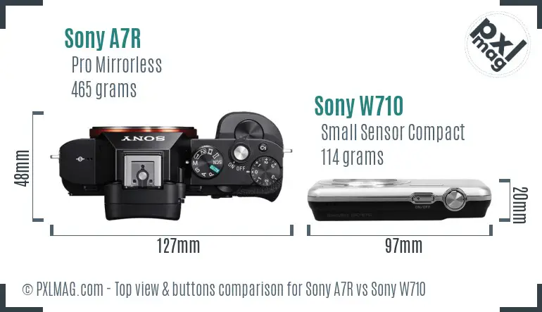 Sony A7R vs Sony W710 top view buttons comparison