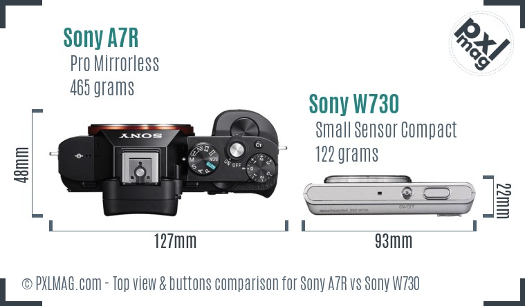 Sony A7R vs Sony W730 top view buttons comparison