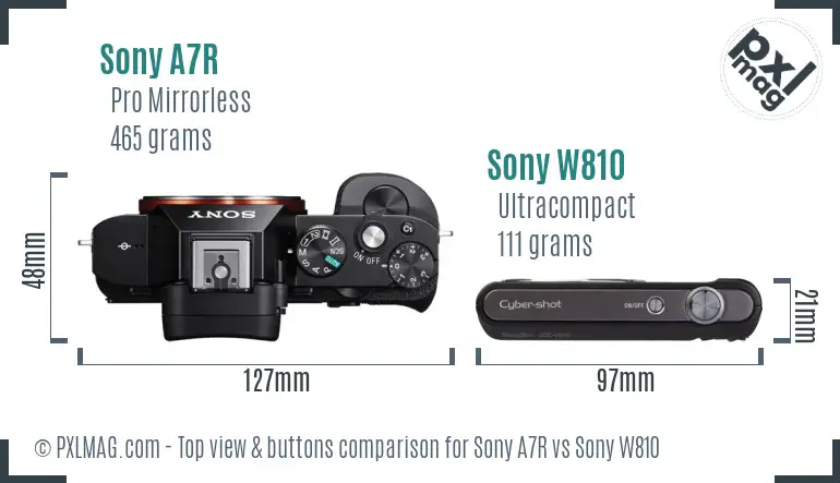 Sony A7R vs Sony W810 top view buttons comparison