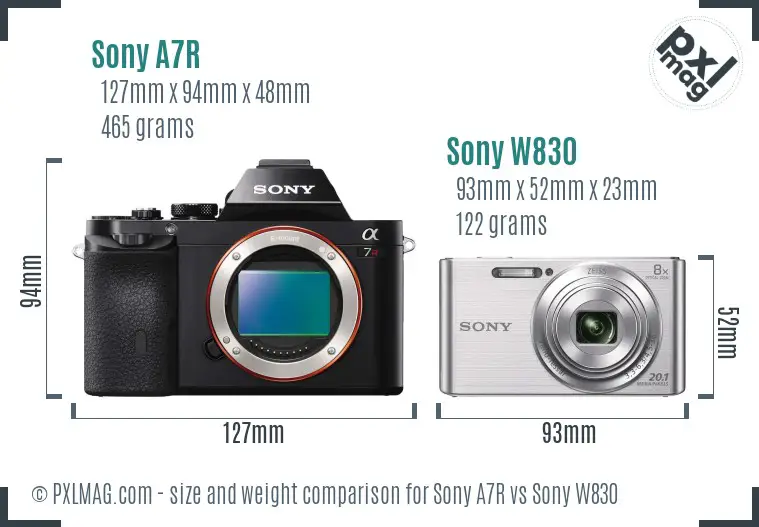 Sony A7R vs Sony W830 size comparison