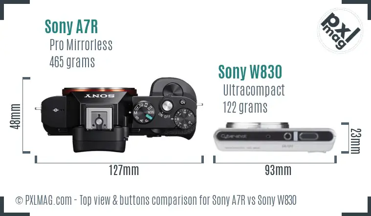 Sony A7R vs Sony W830 top view buttons comparison