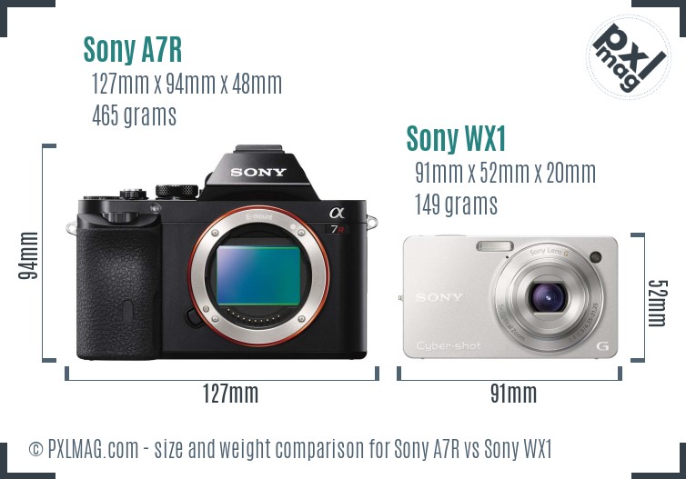 Sony A7R vs Sony WX1 size comparison Sony A7R vs Sony WX1 size comparison