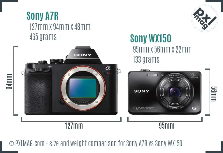 Sony A7R vs Sony WX150 size comparison