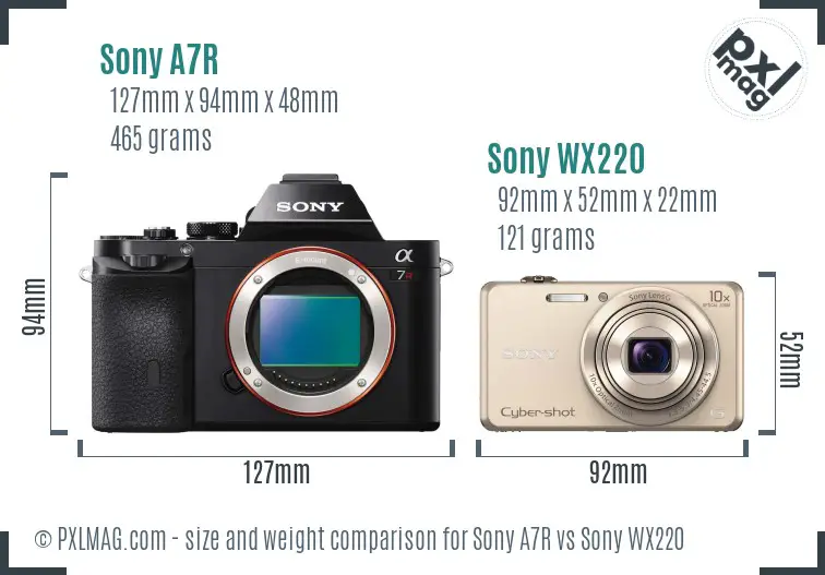 Sony A7R vs Sony WX220 size comparison
