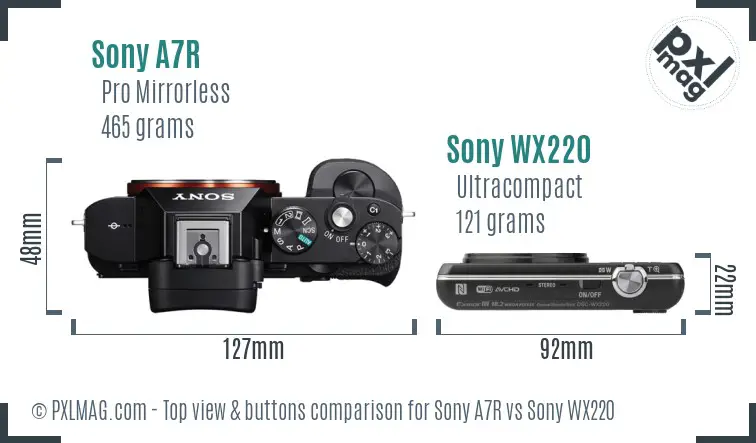 Sony A7R vs Sony WX220 top view buttons comparison