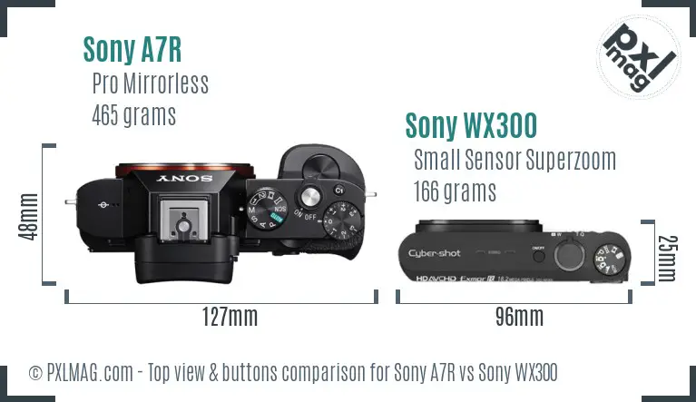 Sony A7R vs Sony WX300 top view buttons comparison Sony A7R vs Sony WX300 top view buttons comparison