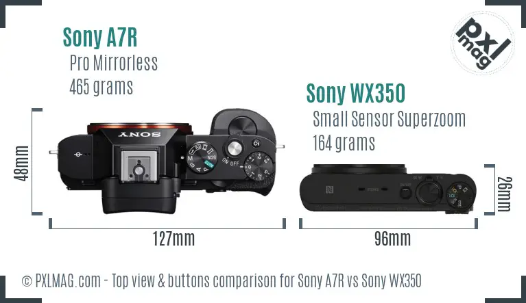 Sony A7R vs Sony WX350 top view buttons comparison