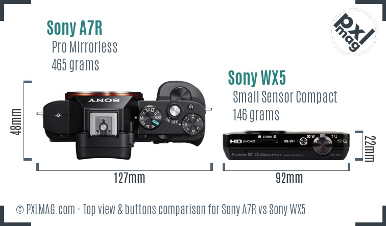 Sony A7R vs Sony WX5 top view buttons comparison