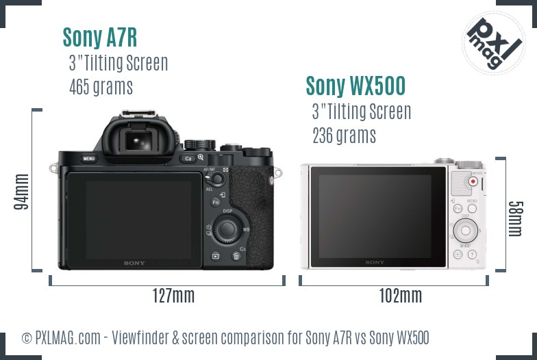 Sony A7R vs Sony WX500 Screen and Viewfinder comparison