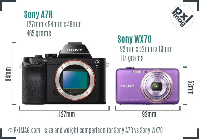 Sony A7R vs Sony WX70 size comparison