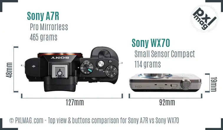 Sony A7R vs Sony WX70 top view buttons comparison