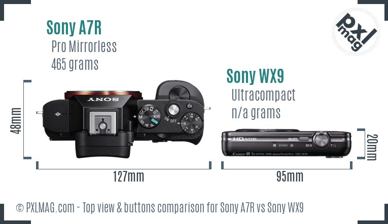 Sony A7R vs Sony WX9 top view buttons comparison