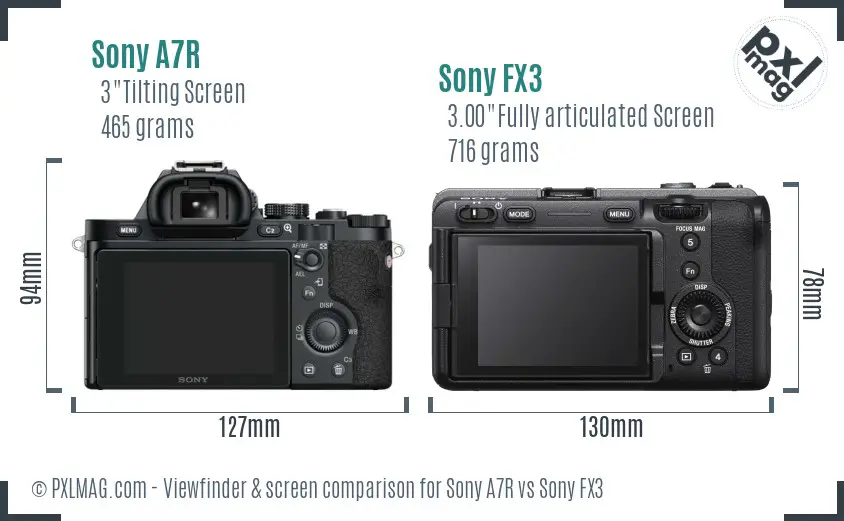 Sony A7R vs Sony FX3 Screen and Viewfinder comparison