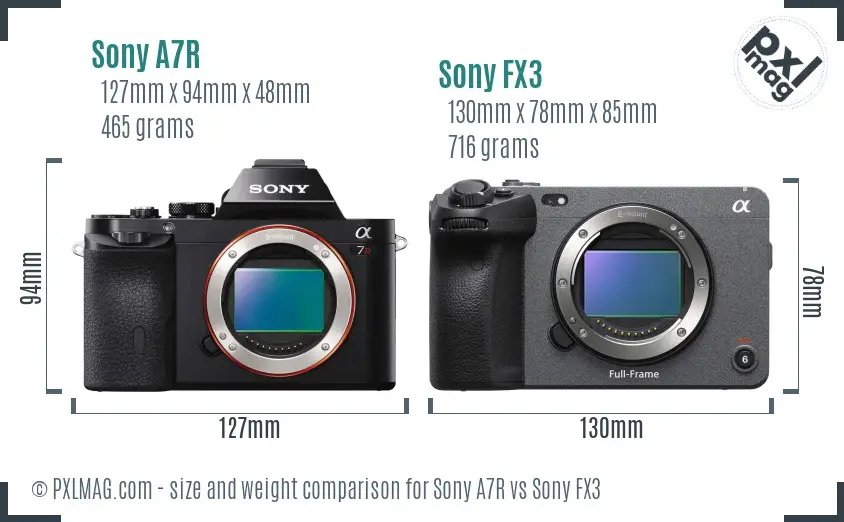 Sony A7R vs Sony FX3 size comparison