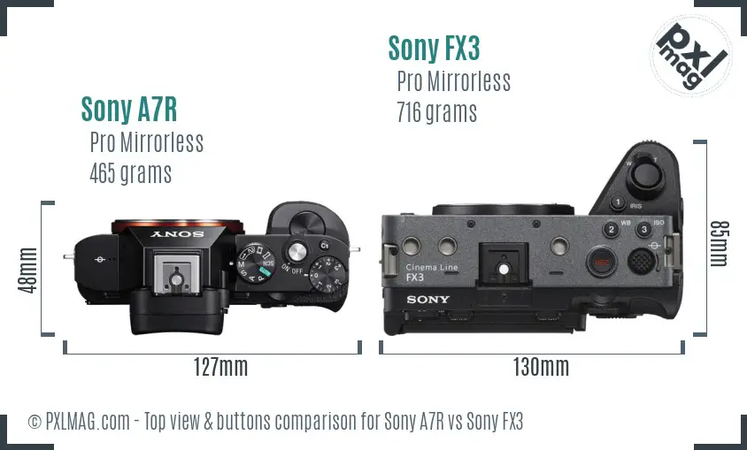 Sony A7R vs Sony FX3 top view buttons comparison